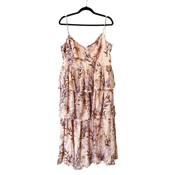 NEW HOUSE OF HARLOW 1960 Corset Tiered Floral Beige Cottage Midi Dress Sz M - Picture 3 of 7